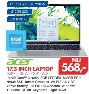 Aanbieding: 17,3 inch laptop aspire lite al17-31p-39u3