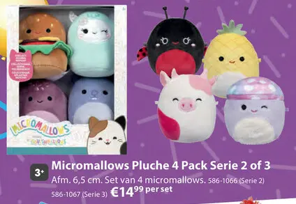 Aanbieding: Micromallows pluche 6,5 cm 4 stuks serie 2 of 3
