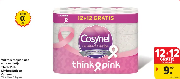 Promotie: Wit toiletpapier met roze motiefje Think Pink Limited Edition