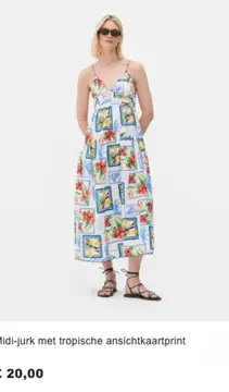 Aanbieding: Midi-jurk met tropische ansichtkaartprint