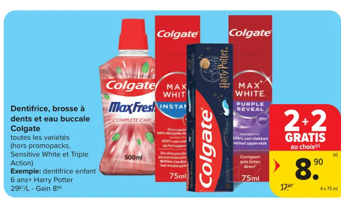 Offre: Dentifrice, brosse à dents et eau buccale