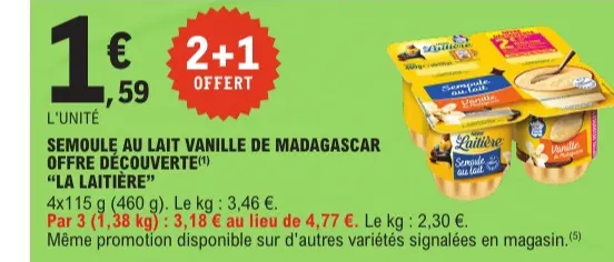 Aanbieding: Semoule au lait vanille de madagascar offre d