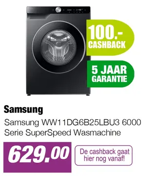 Aanbieding: Samsung WW11DG6B25LBU3 6000 Serie SuperSpeed Wasmachine
