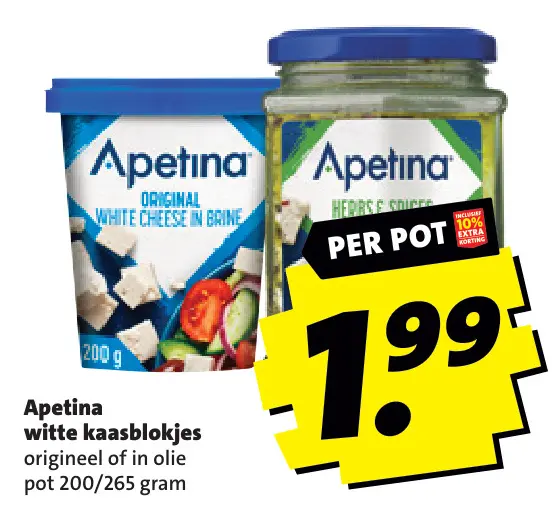 Aanbieding: Apetina witte kaasblokjes