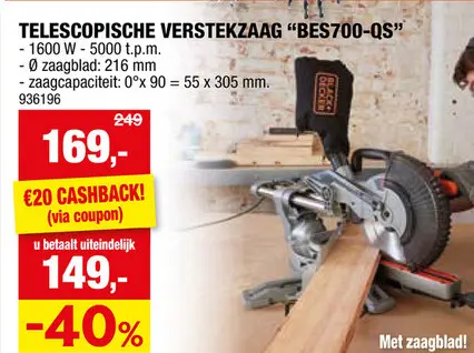 Promotie: Black+Decker afkort- en verstekzaag 1600W 216mm