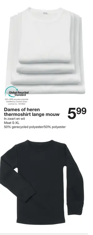 Promotie: Dames of heren thermoshirt lange mouw