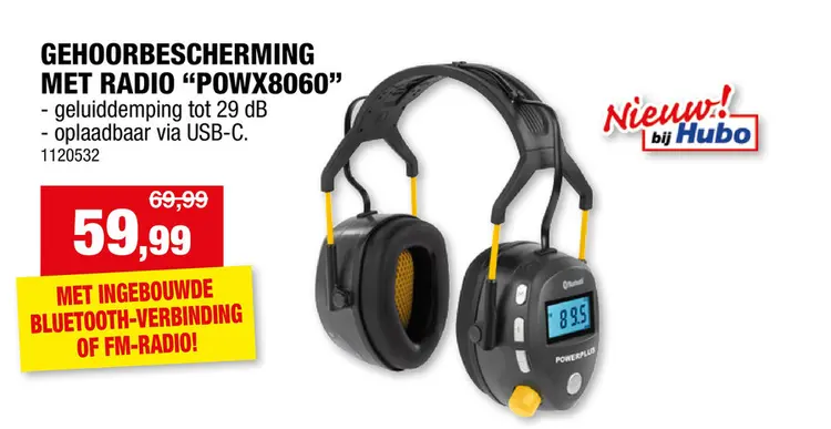 Promotie: Powerplus POWX8060 gehoorbescherming Bluetooth/FM radio 29dB