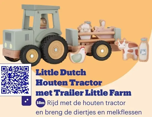 Promotie: Little Dutch Houten Tractor met Trailer Little Farm
