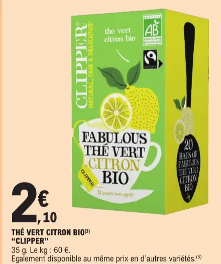 Offre: Thé vert citron bio