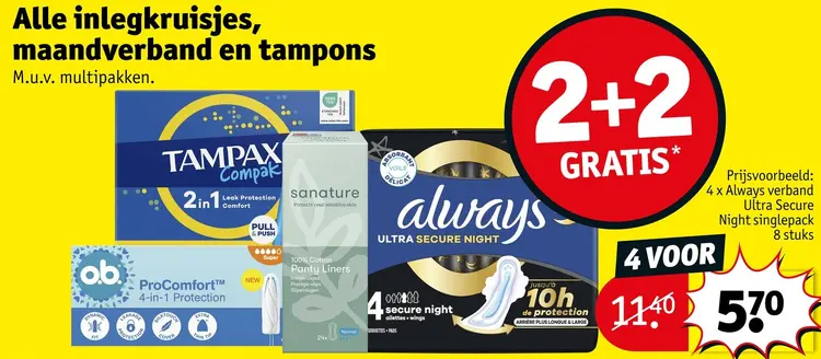 Promotie: Alle inlegkruisjes, maandverband en tampons