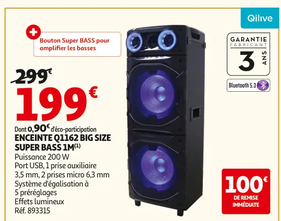 Offre: Enceinte q1162 big size super bass 1m