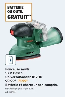 Offre: Ponceuse multi 18 V Bosch Universal Sander 18