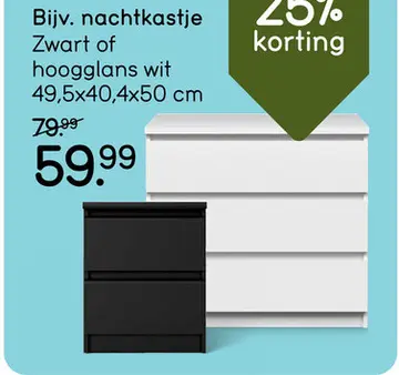 Aanbieding: Nachtkastje Naia - 2 lades - mat zwart