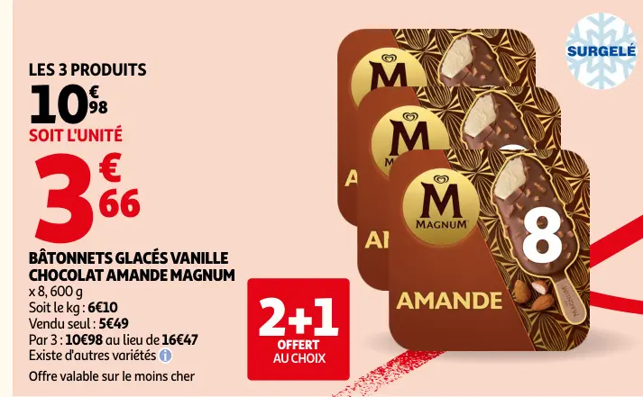 Promotie: Bâtonnets glacés vanille chocolat amande