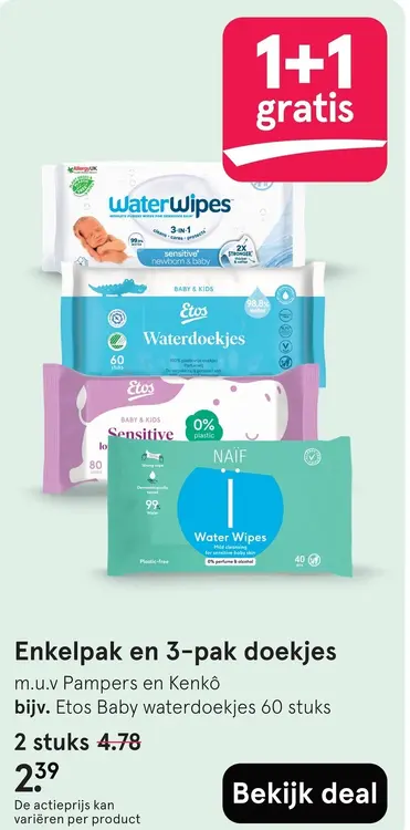Aanbieding: Enkelpak en 3-pak doekjes