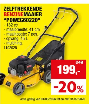 Promotie: Powerplus EG POWEG60220 benzine grasmaaier zelftrekkend 132cc 41cm