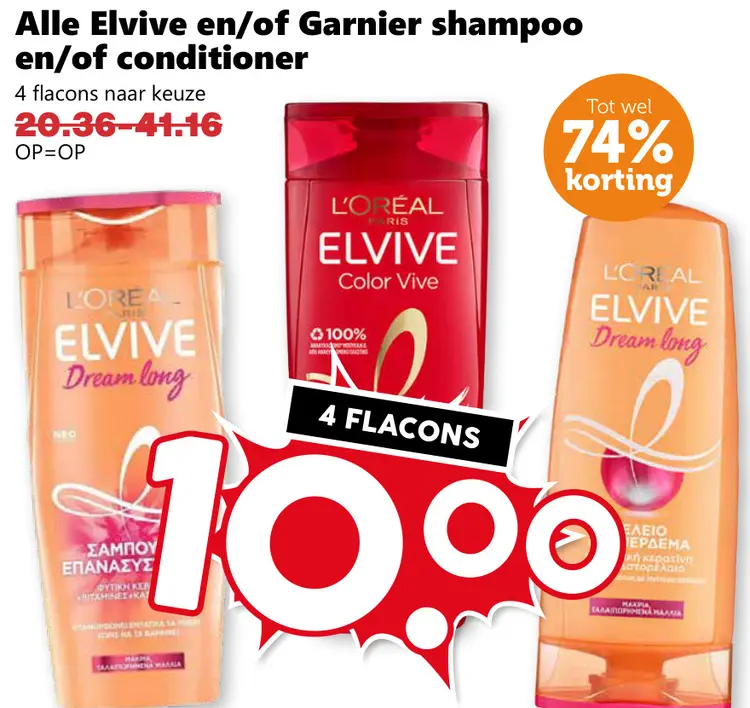 Aanbieding: Elvive en/of Garnier Shampoo en/of Conditioner
