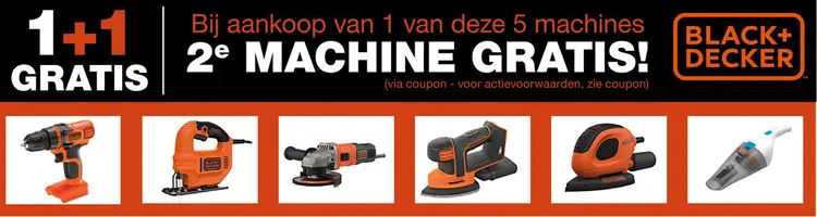 Promotie: 1 + 1 gratis op Black+Decker machines