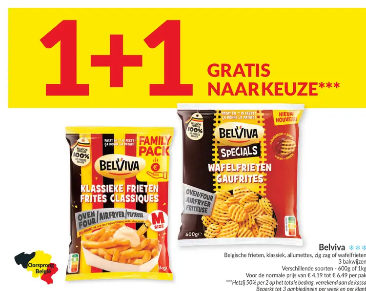 Promotie: Belgische frieten, klassiek, allumettes, zig zag of wafelfrieten