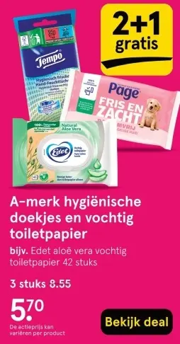 Aanbieding: A-merk hygiënische doekjes en vochtig toiletpapier
