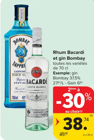 Offre: Rhum Bacardi et gin Bombay