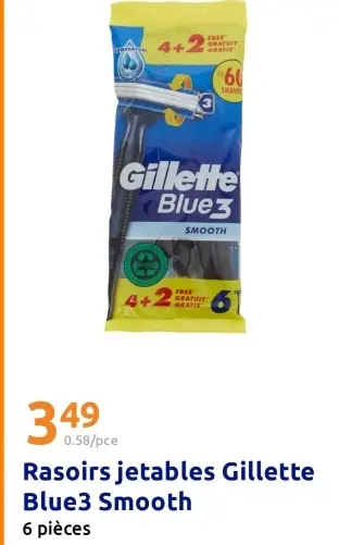 Offre: Rasoirs jetables Gillette Blue3 Smooth