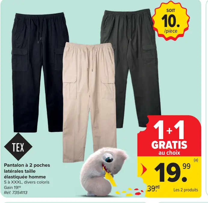 Offre: Pantalon à 2 poches latérales taille élastiqu