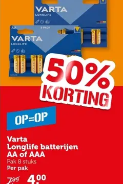 Aanbieding: Varta Longlife batterijen AA of AAA