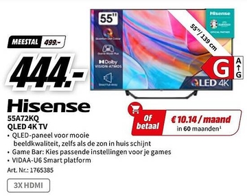 Aanbieding: Hisense 55A72KQ QLED 4K TV