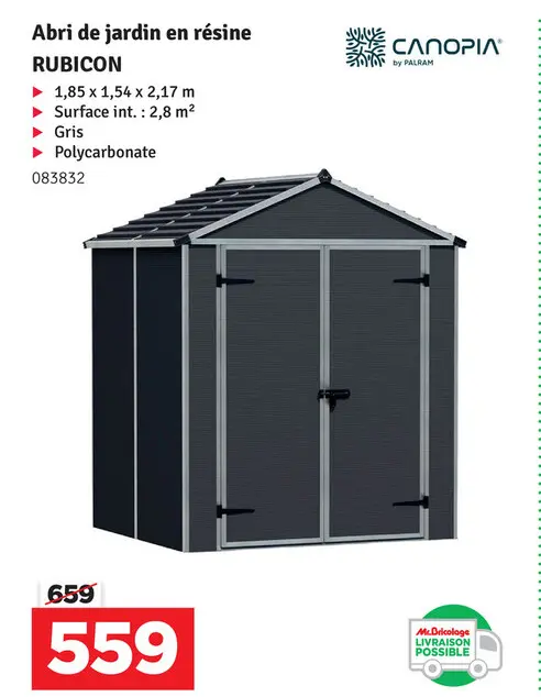 Offre: Abri de jardin en résine RUBICON
