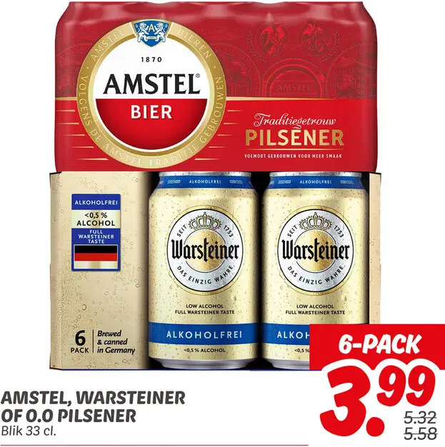 Aanbieding: Amstel, Warsteiner of 0.0 pilsener