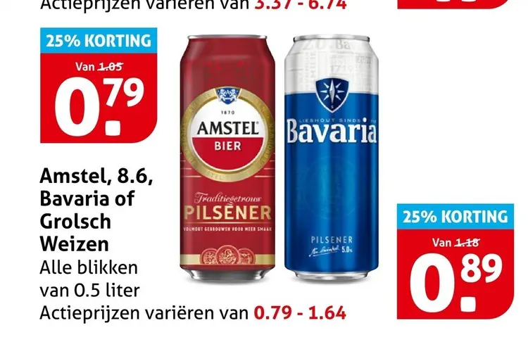 Aanbieding: Amstel, 8.6, Bavaria of Grolsch Weizen