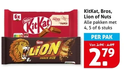 Aanbieding: KitKat, Bros, Lion of Nuts
