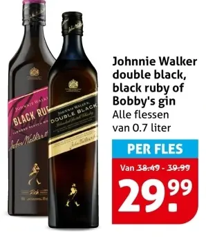 Aanbieding: Johnnie Walker double black, black ruby of Bobby's gin