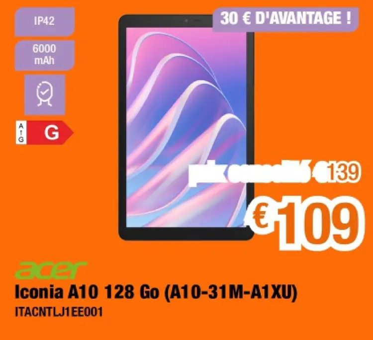 Offre: Iconia A10 128 Go (A10-31M-A1XU)