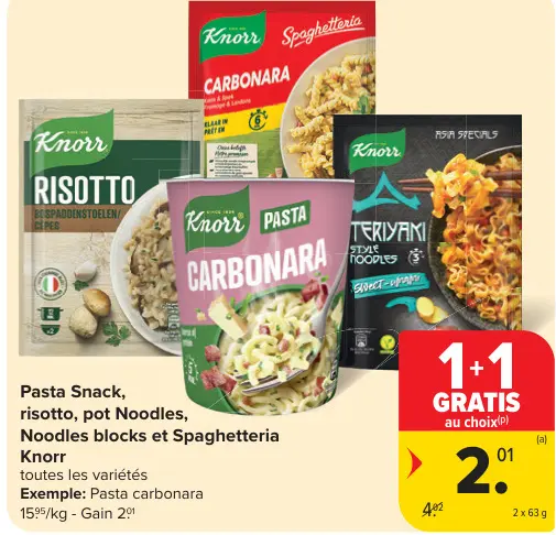 Offre: Pasta Snack, risotto, pot Noodles, Noodles blocks et Spaghetteria