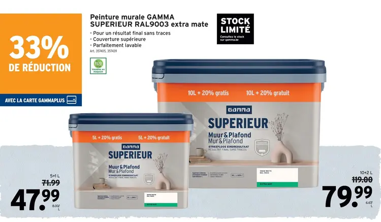 Offre: Peinture murale GAMMA SUPERIEUR RAL9003 extra