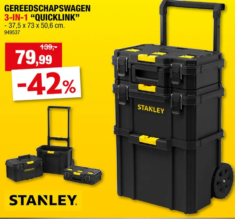 Aanbieding: Stanley Quicklink 3-in-1 gereedschapswagen 50,6x37,5x73 cm