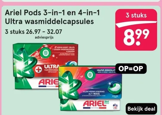 Aanbieding: Ariel Pods 3-in-1 en 4-in-1 Ultra wasmiddelcapsules