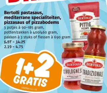 Aanbieding: Bertolli pastasaus, mediterrane specialiteiten, pizzasaus of pizzabodems