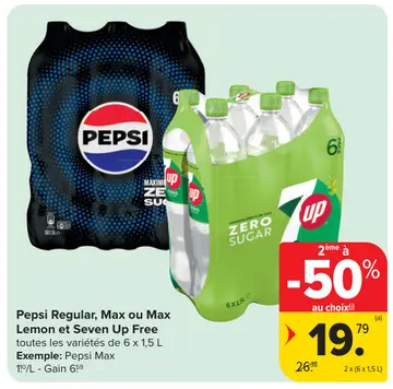 Offre: Pepsi Regular, Max ou Max Lemon et Seven Up Free