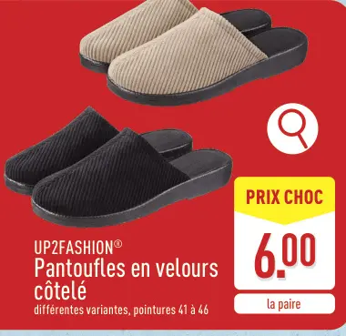 Offre: Pantoufles en velours côtelé