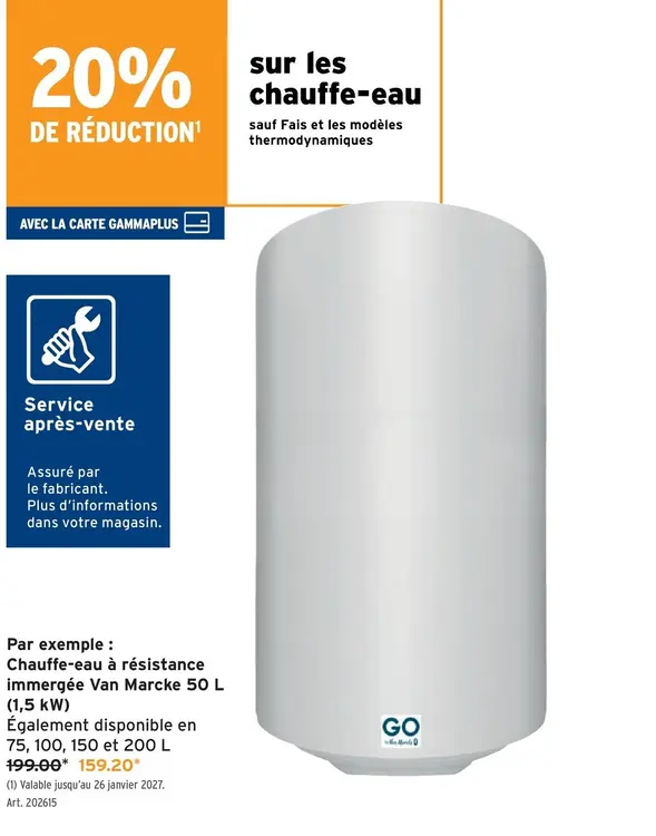 Offre: Chauffe-eau à résistance immergée Van Marcke 