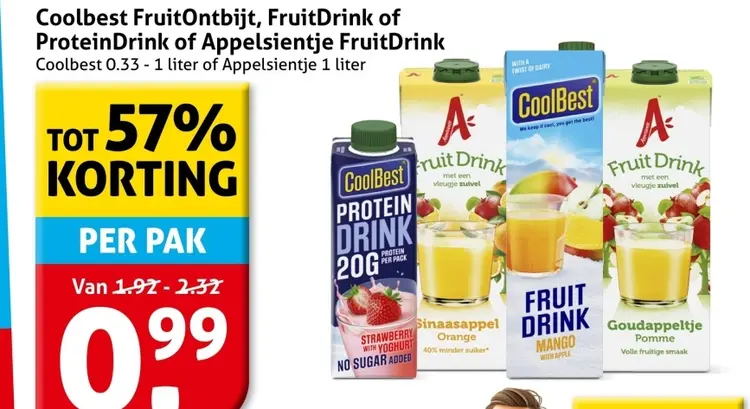 Aanbieding: FruitOntbijt, FruitDrink of ProteinDrink of Appelsientje FruitDrink