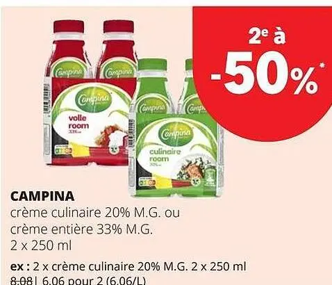 Offre: Crème culinaire 20% M.G. ou crème entière 33% M.G.
