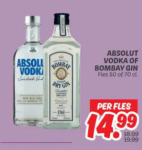 Aanbieding: Absolut vodka of Bombay gin