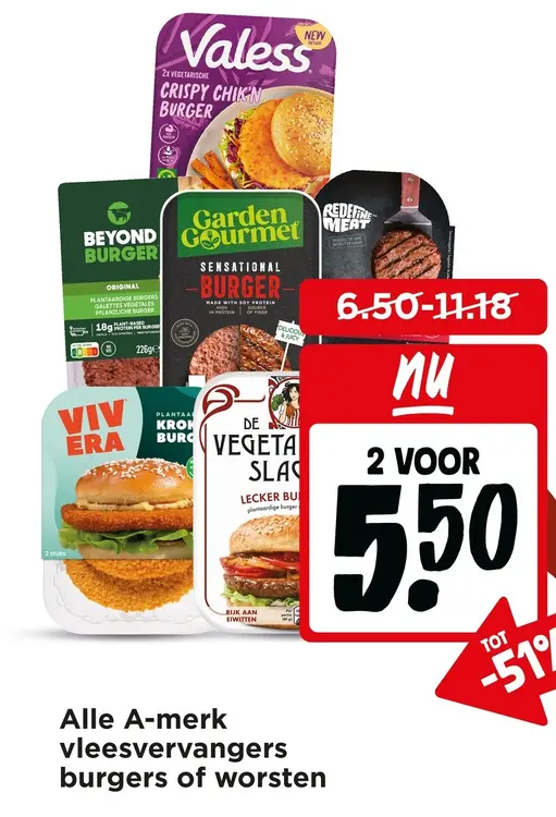 Aanbieding: Alle A-merk vleesvervangers burgers of worsten