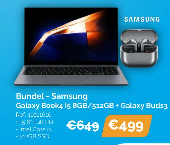 Promotie: Galaxy Book4 i5 8GB/512GB + Galaxy Buds3