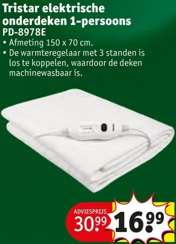 Promotie: Tristar elektrische onderdeken 1-persoons