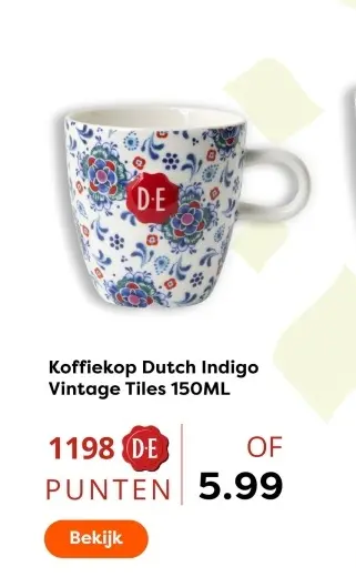 Aanbieding: Koffiekop Dutch Indigo Vintage Tiles